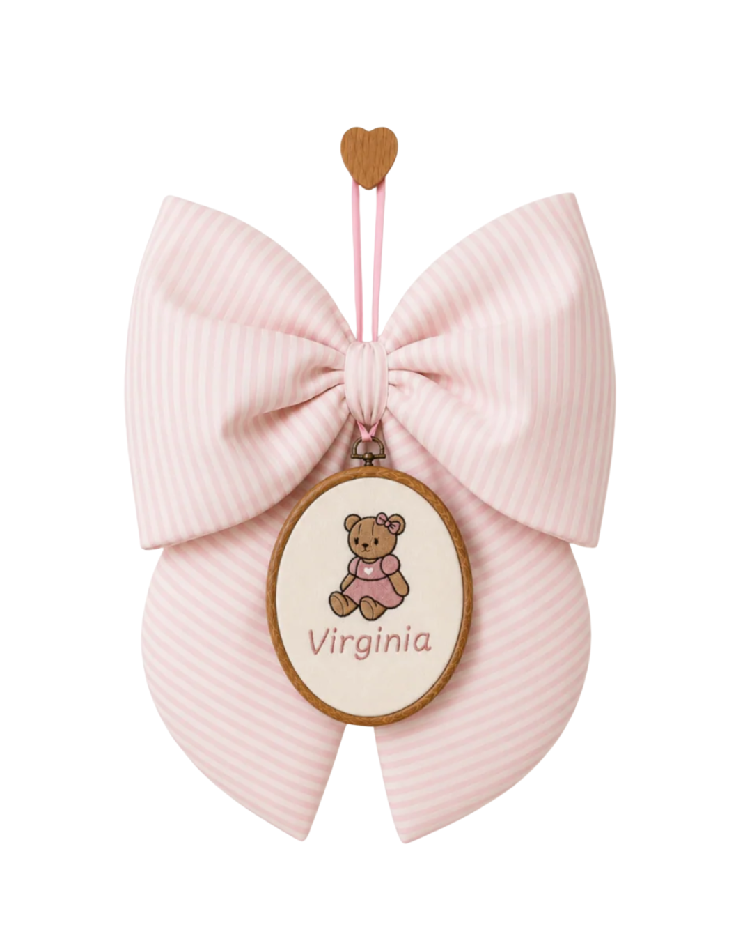 FIOCCO NASCITA PERSONALIZZATO A RIGHE ROSA E PANNA
