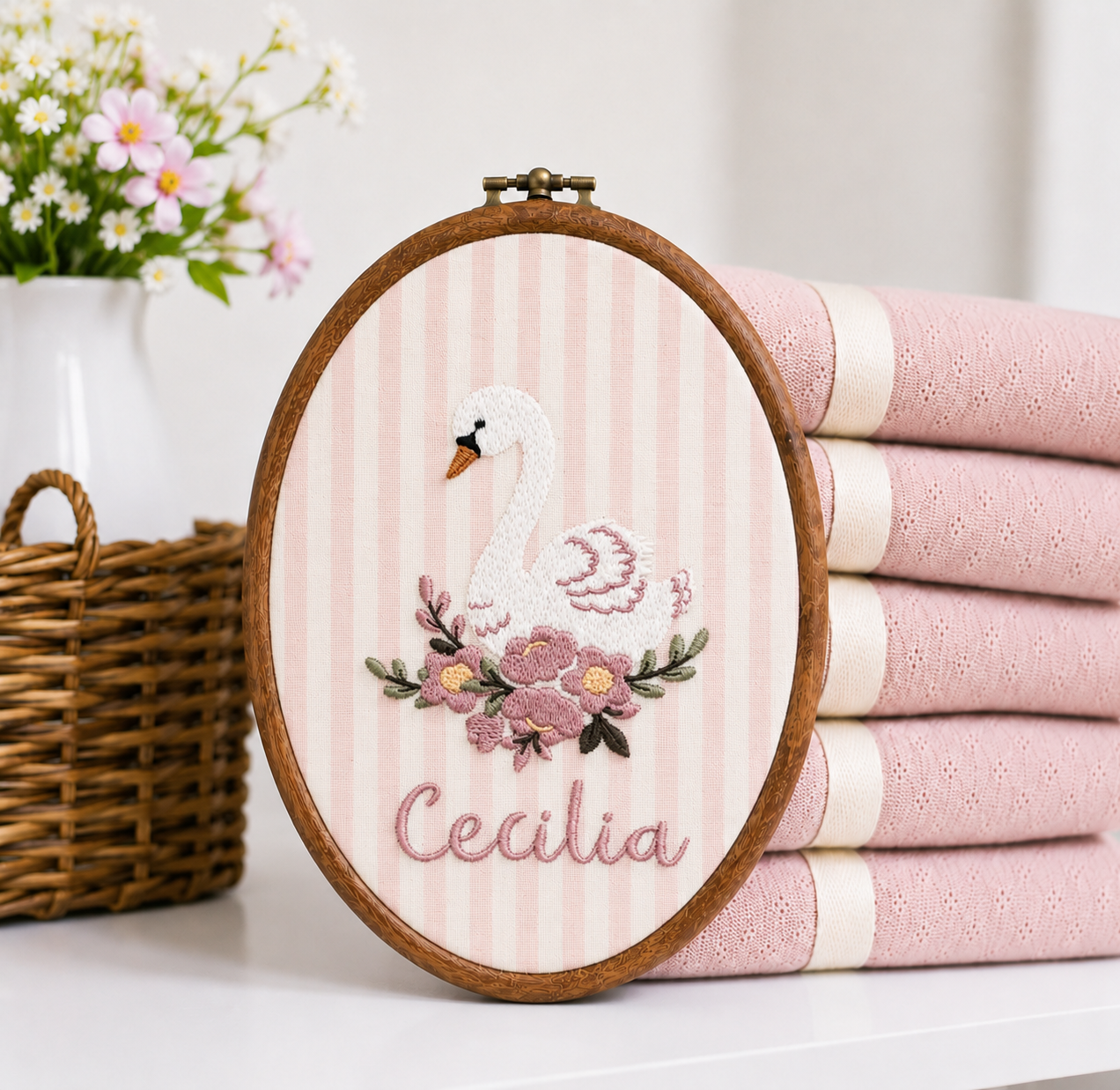 TELAIO RICAMATO PERSONALIZZATO - CIGNO