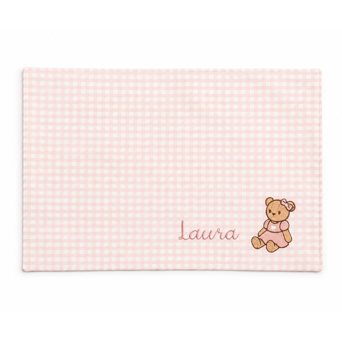 TOVAGLIETTA PERSONALIZZATA QUADRETTI ROSA E PANNA