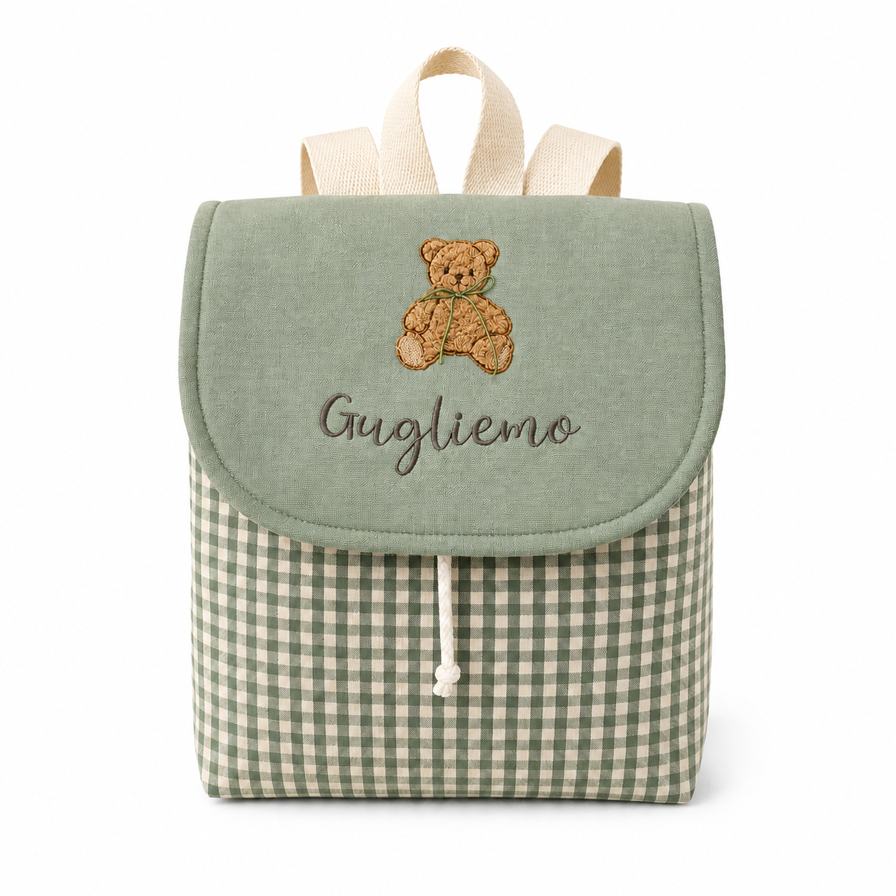 ZAINETTO PERSONALIZZATO VERDE A QUADRETTI