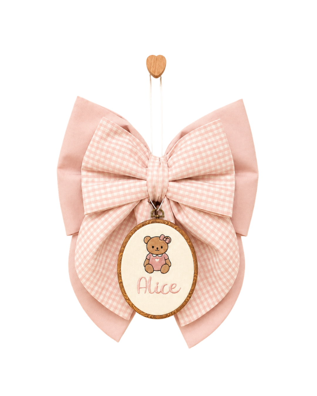 FIOCCO NASCITA PERSONALIZZATO ROSA+ QUADRETTI ROSA E PANNA